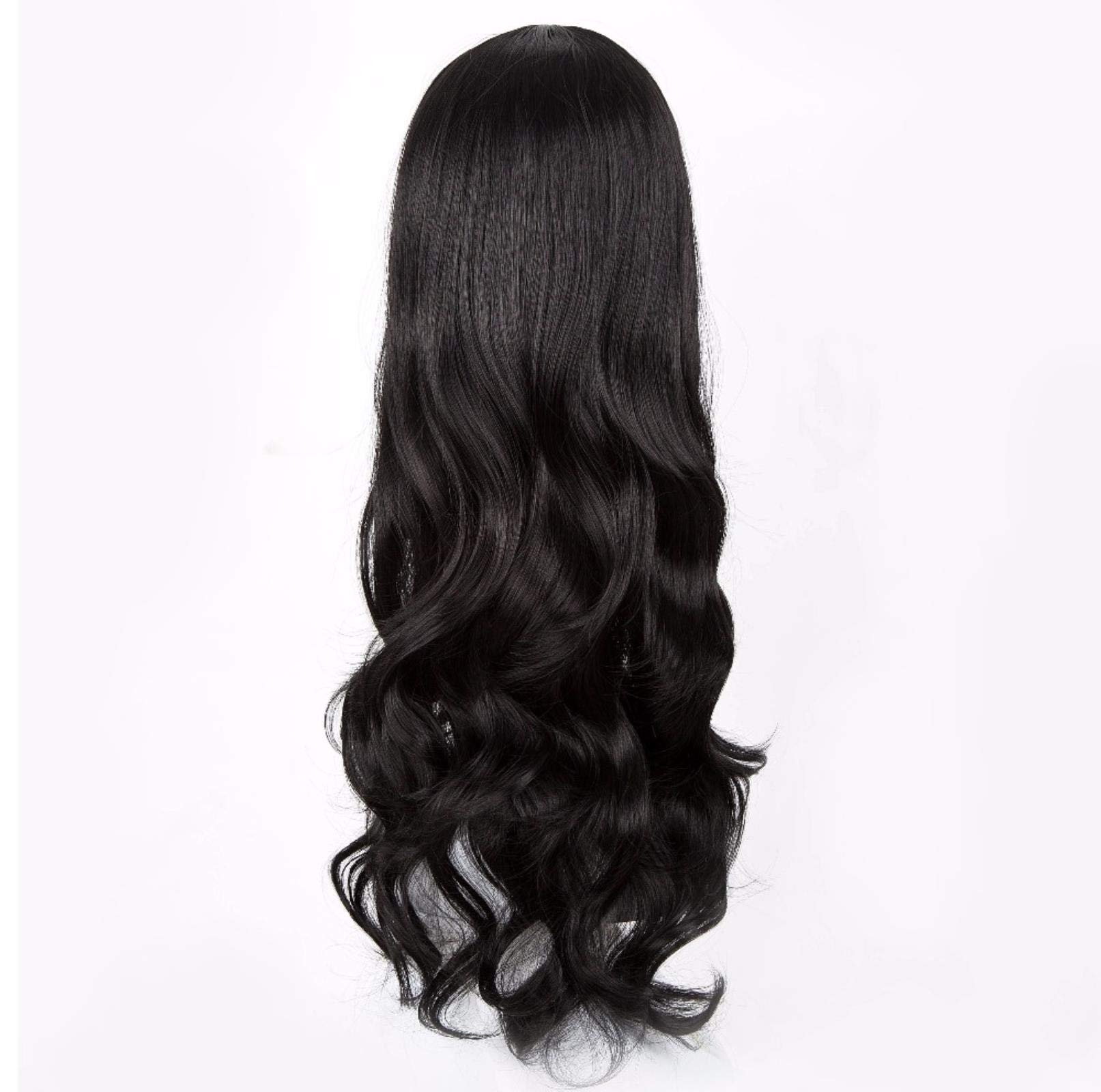 Schwarze Perücke, Fei-Show, synthetische, hitzebeständige Faser, langes, lockiges, mittleres Haar, Kostüm, Cosplay, Halloween, Karneval, Damen-Haarteil
