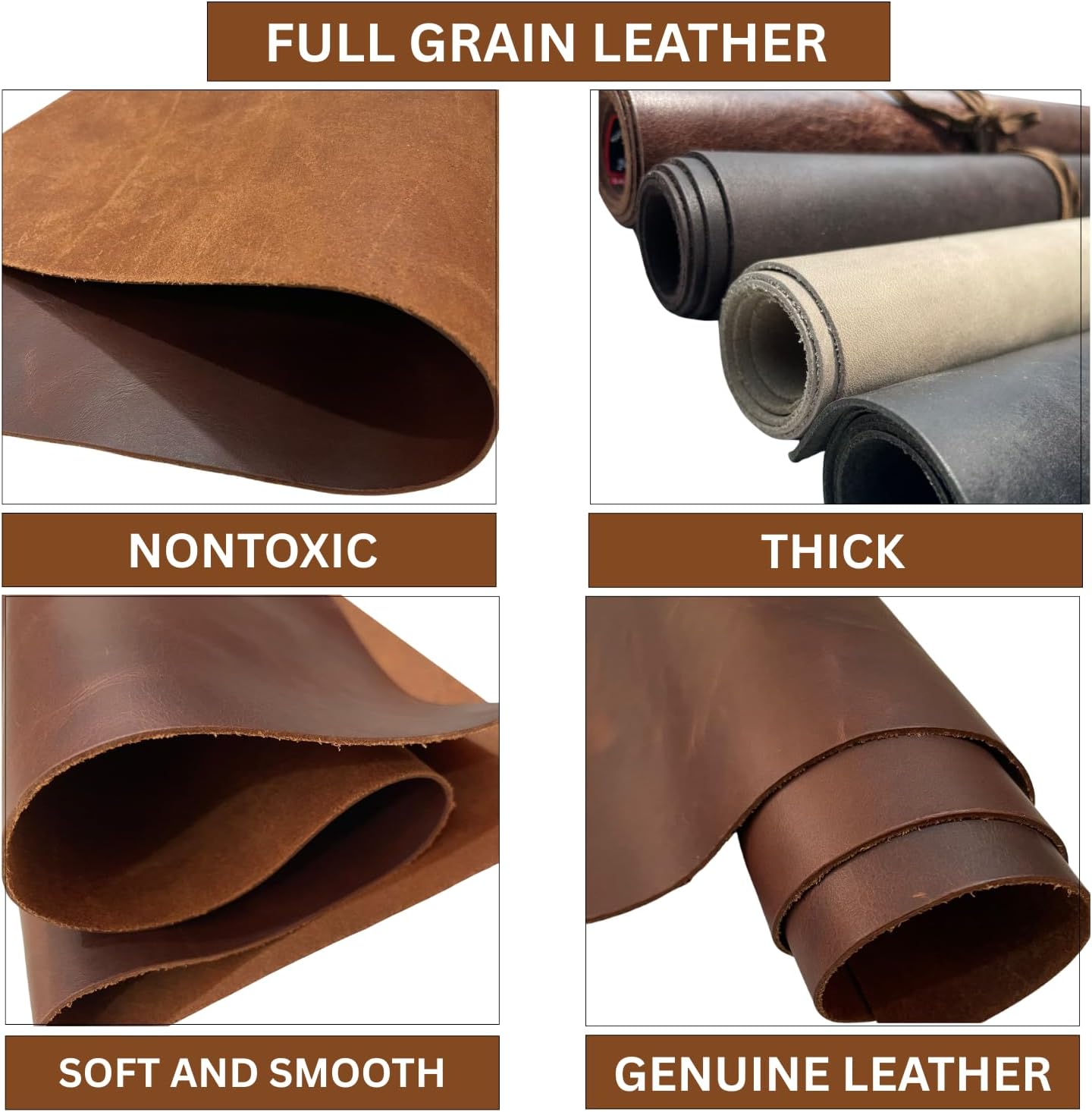 Apurbo Premium 12"X06" 2.0mm Oil-Tanned Cowhide Leather Sheet – Full Grain Leather for Crafting, Wallet & Bag Making, Sewing & Laser Engraving (Dark Brown)