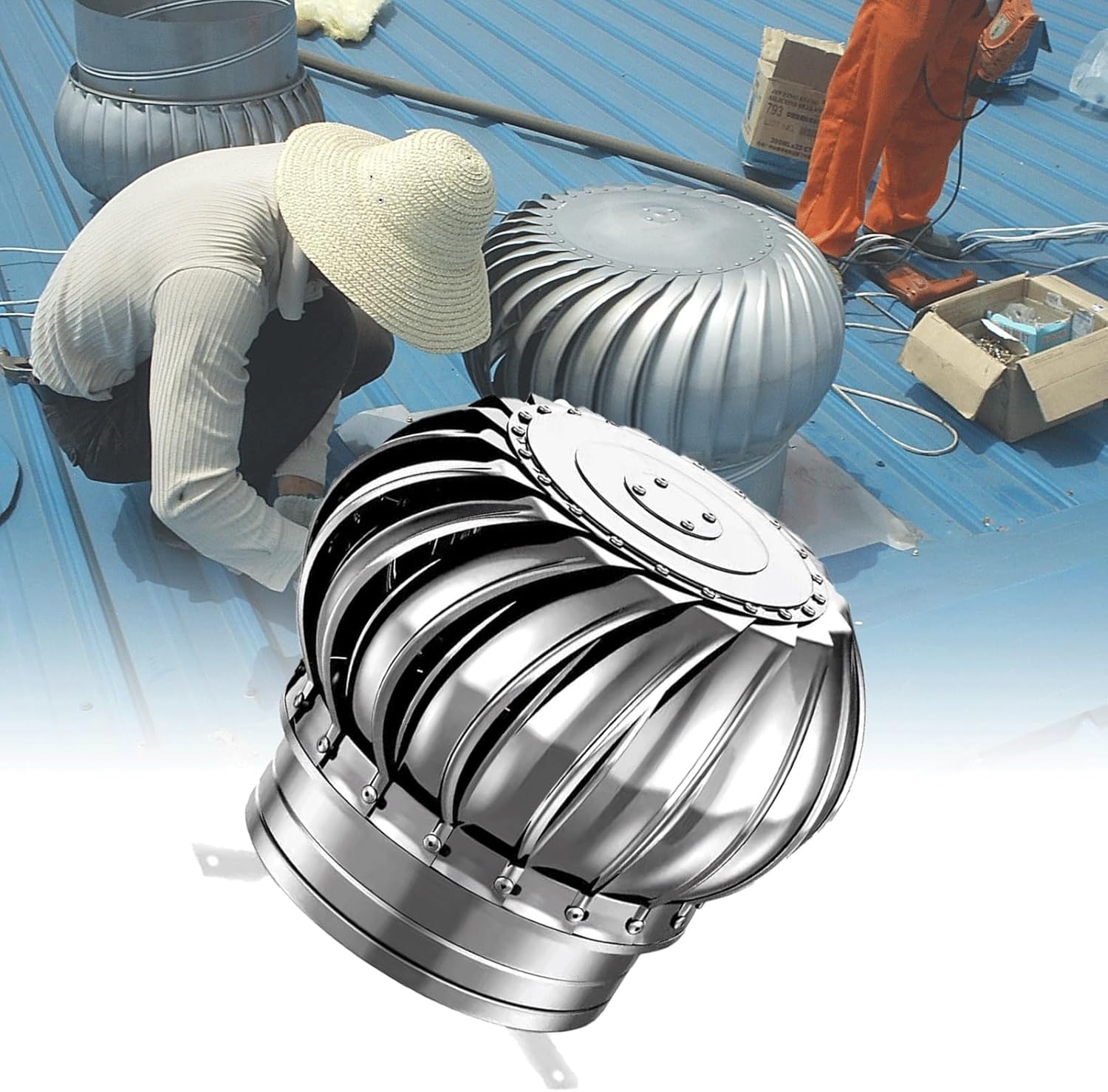 Stainless Steel 6.3in Roof Vents - Turbine Ventilator Exhaust for Houses, Attic Air Vent, Roof Ventilation, Wind Turbines Cap, Durable Flue Vent System