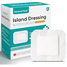 General Medi Sterile Island Dressing Bordered Gauze 50 Count, 4" x 4" Gauze Pads, Wound Care Pad with Adhesive Border - Sterile, Soft & Highly Absorbent Medical Grade Dressing Pad
