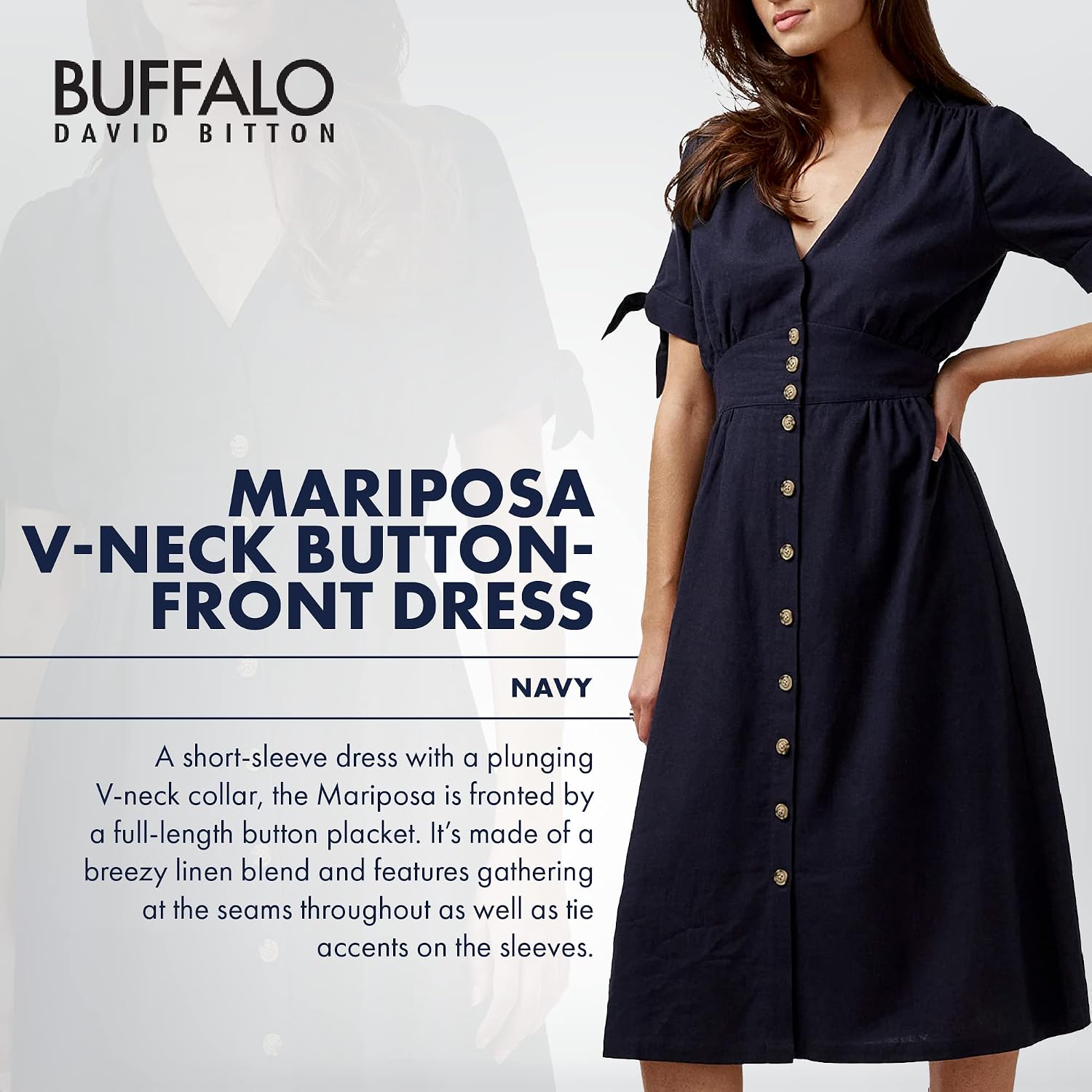 Buffalo David Bitton Women's Mariposa V Neck Button Front Dress 2
