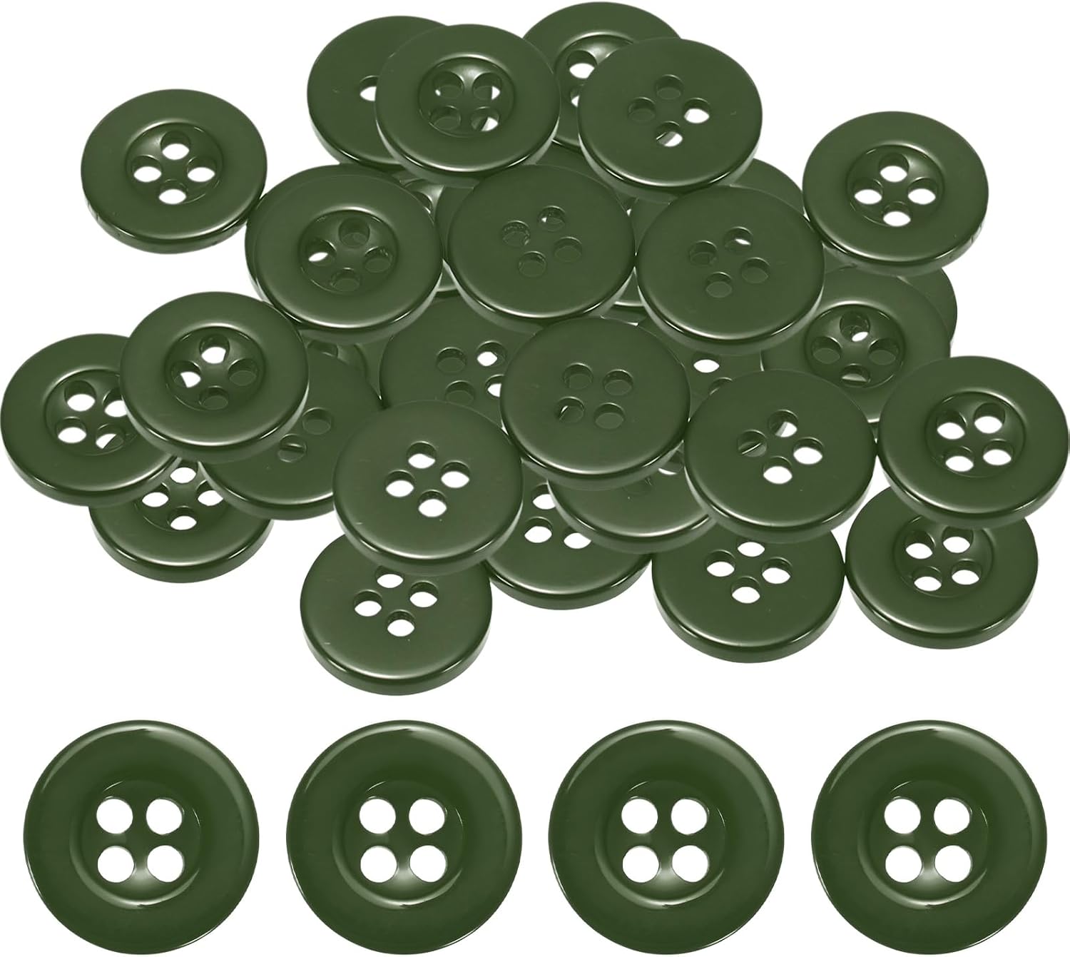 Sewing Buttons [50pcs] - 0.5 Inch/ 12.5mm 20L Resin Round Flat 4-Hole Craft Replacement Buttons for Coats & Sewing Clothing & DIY - [Dark Green]