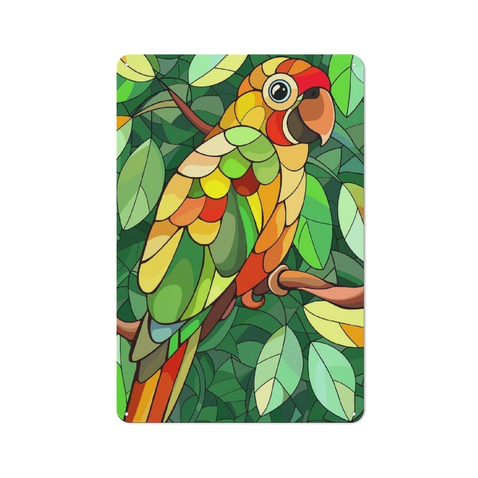 Junmoney Style-14 30X20cm Retro Metal Sign With Colorful Parrot On A Branch For Living Room Or Hallway, For Living Room Decor Lovers Refreshing A Room In Autumn