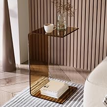 Acrylic C-Shaped End Table, Small Coffee Table for Living Room & Bedroom, Clear Top with Glossy Finish, 30 x 30 x 55cm