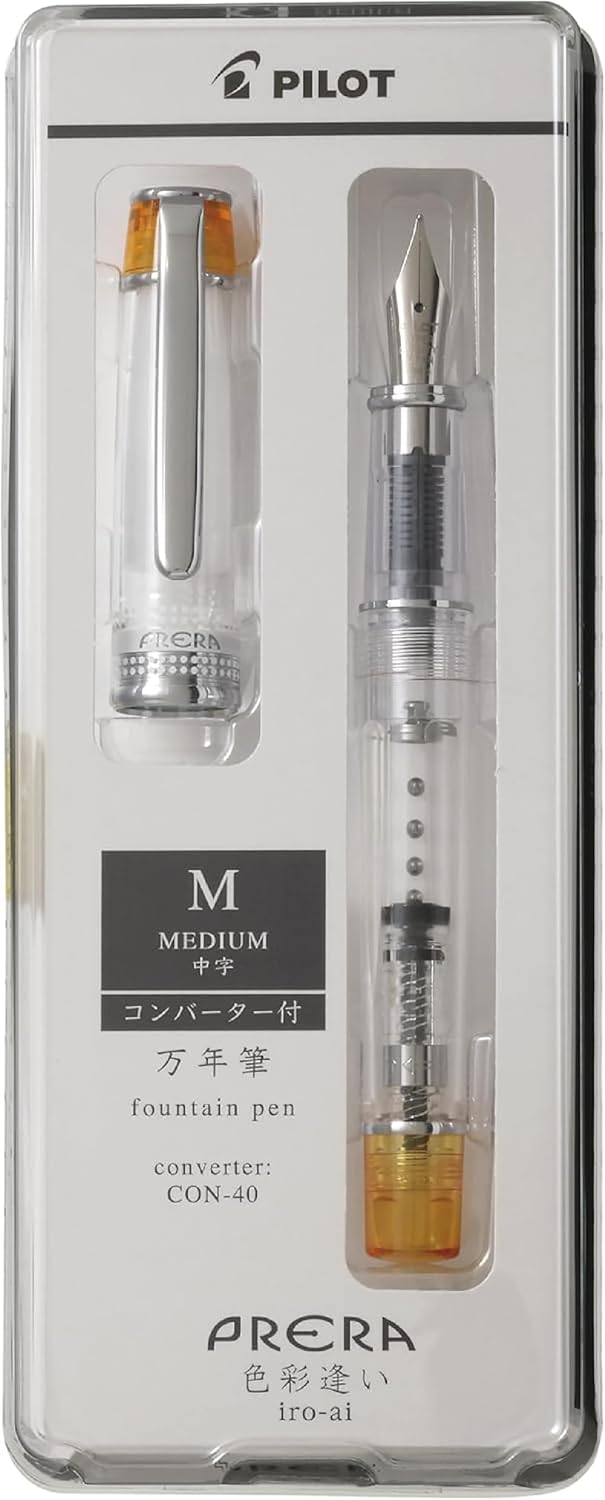 Iro-Ai Pilot Fountain Pen Transparent Orange Medium Point P-FPR-1-TO-M With Original Stylus Ballpoint Touch Pen