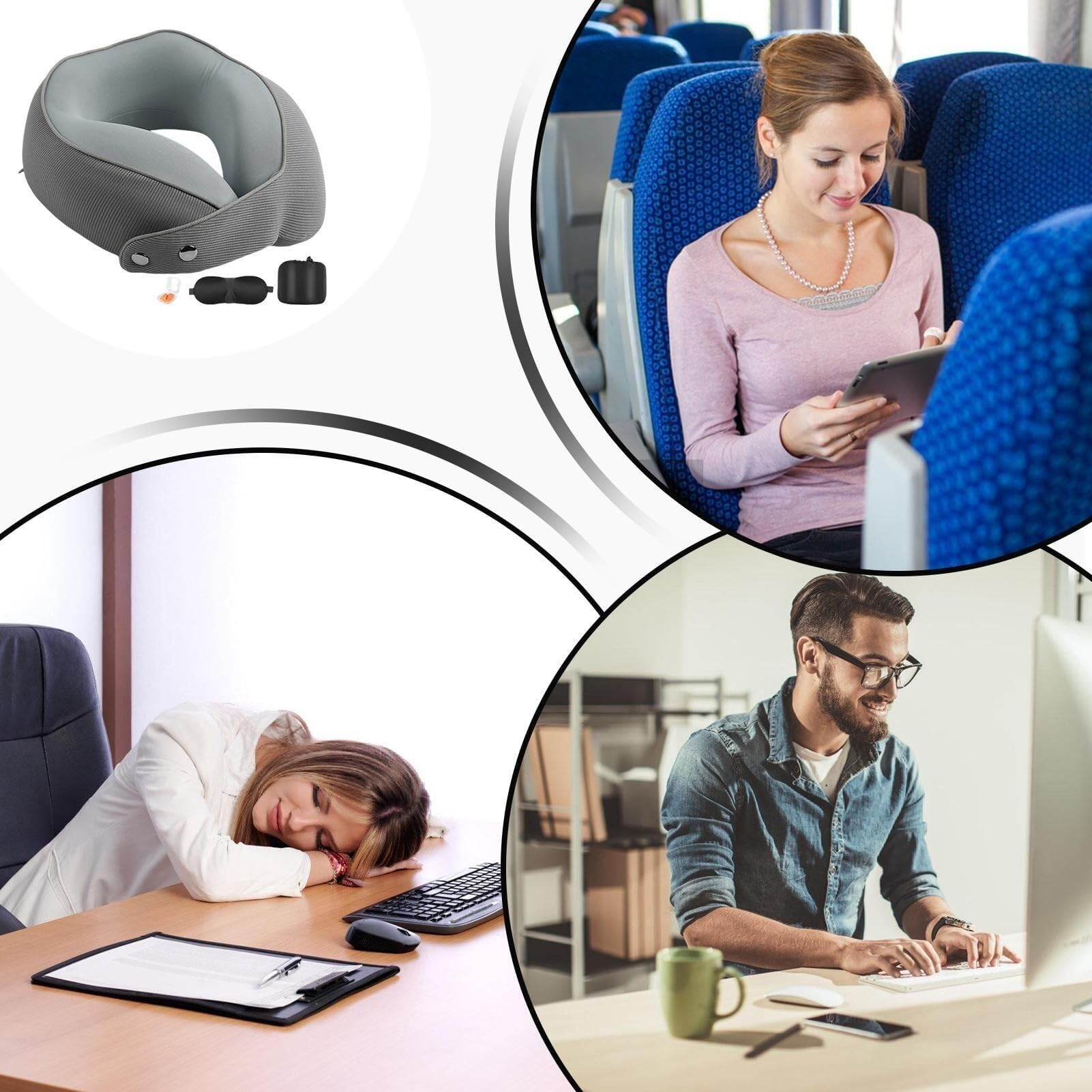 Poduszka Podróżna Poduszka Podróżna Z Pianki Memory Foam, Regulowana, W Kształcie Litery U, Do Samolotu I Samochodu Poduszka na Kark(Grey)