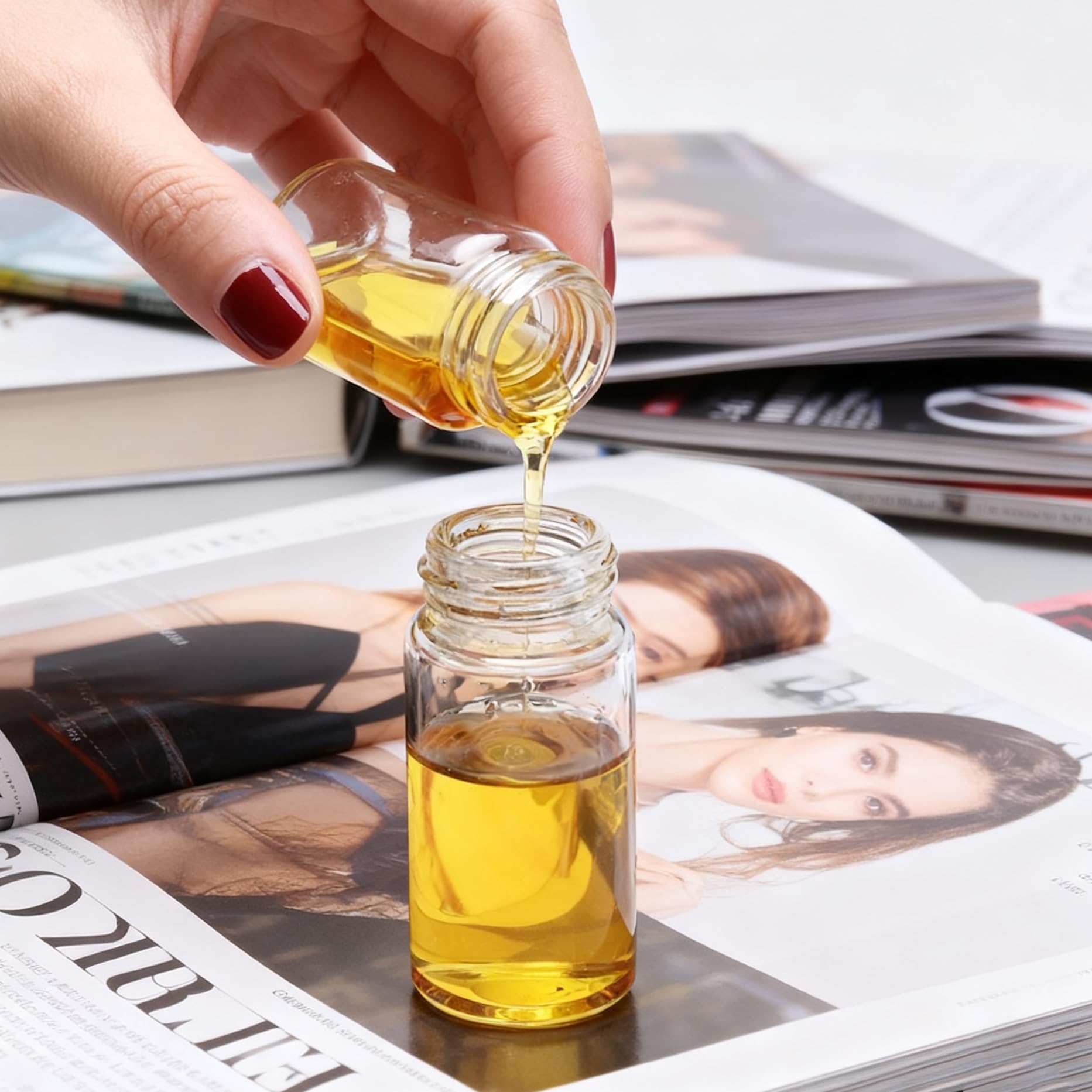 24 Pezzi Piccola Bottiglie di Vetro Campione,5ml Fiale di Vetro Trasparente Essential Oil Sample Glass Bottle Vial con Tappo a Vite in Plastica Contenitore