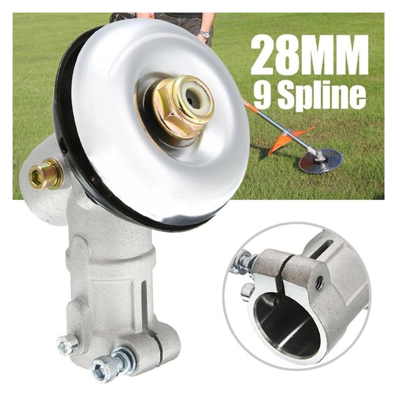 Tête d'engrenage de tondeuse à gazon compatible avec débroussailleuse carrée haute résistance à la corrosion Modèle d'engrenage 9T (28 mm)