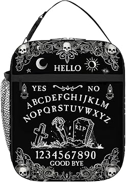 Goth Ouija Board Lunch Box, Gothic Halloween Skull Witchy Horror Lunch Bag for Kids Women Men, Black and White Spooky Insulated Thermal Cooler Lunchbox Meal Tote Bag for School Work