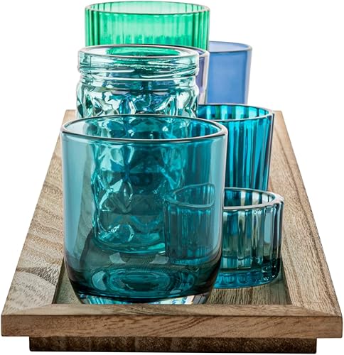 Miniatura 7 de Creative Co-Op Bandeja de madera con 9 soportes votivos de vidrio azul y verde Azules,Marrón,Verdes,https:/ www.Yaxa/dp/undefined