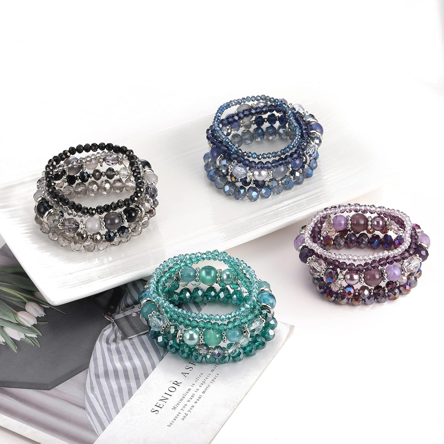 Noessla Beaded Boho Stretch Bracelet Colorful Stackable Crystal Beads Bracelets Trendy Costume Jewelry Mothers Day Gifts for Women - Image 6