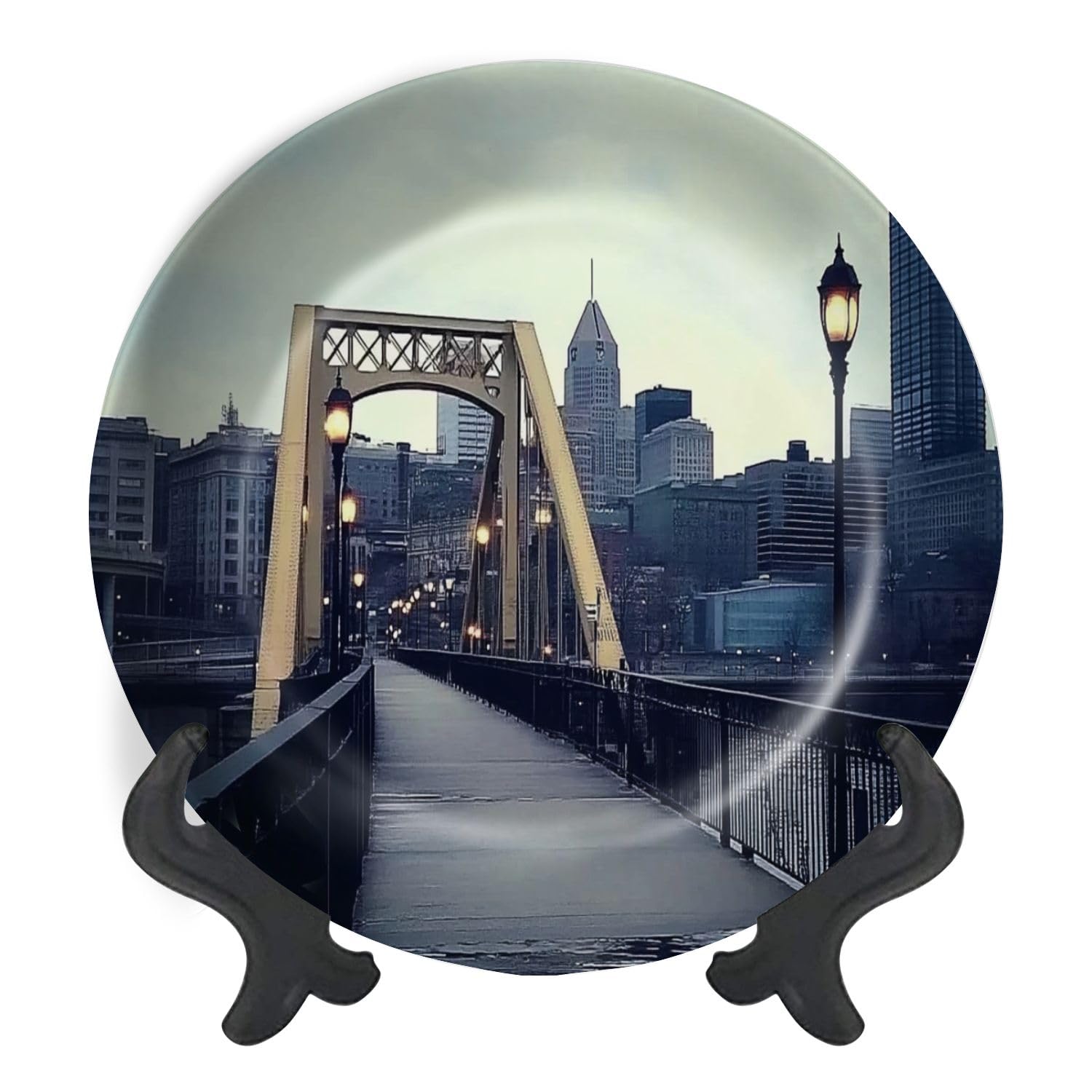 Decorative Plates for Display Roberto Clemente Bridge Pittsburgh PA Gift Plates Ceramic Collections Plates Hanging Artwork for Living Dining Room Kitchen Souvenir