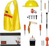 Vista 9 de BLACK+DECKER Juego de herramientas para niños, baúl de juego de simulación con caja de herramientas, chaleco de construcción y sombrero duro, juego
