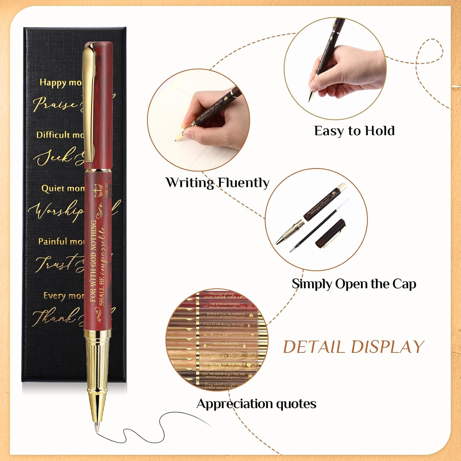 20 Pcs Christian Religious Pens with Gift Boxes Bible Verse Pens Bulk Inspirational Pen for Dad Mom Teacher Church Gifts for Bible Study Graduation Mother or Father's Day(Wood Color,Natural Style)
