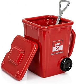 Trash Can Coffee Mug, 3D Mugs, Funny Recycling Bin Coffee Mug, Multi Use Cup Trash Can be Shaped, Novelty Drinking Mugs for College Students Dining Room Teachers Office Restaurant Kitchen，red