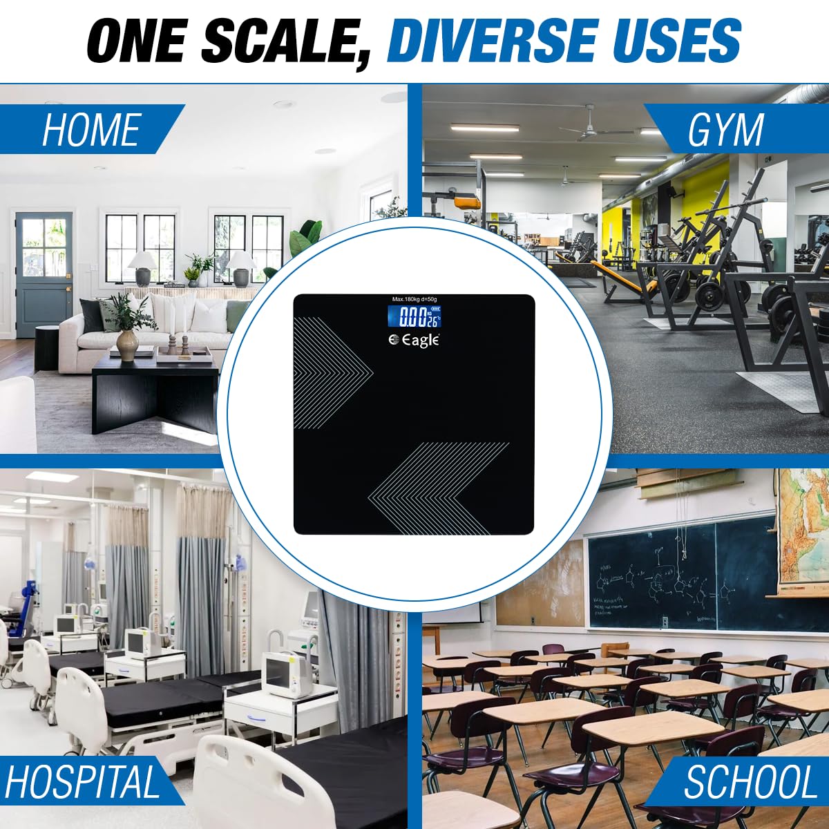 Eagle weight scale for body weight with 180 kg capacity and 50 grams of accuracy, digital waiting machine for body weight, gym, clinics with 4 mm thick tempered glass, 2 year warranty, black, EEP -1200A Eagle weight scale for body weight with 180 kg capacity and 50 grams of accuracy, digital waiting machine for body weight, gym, clinics with 4 mm thick tempered glass, 2 year warranty, black, EEP -1200A