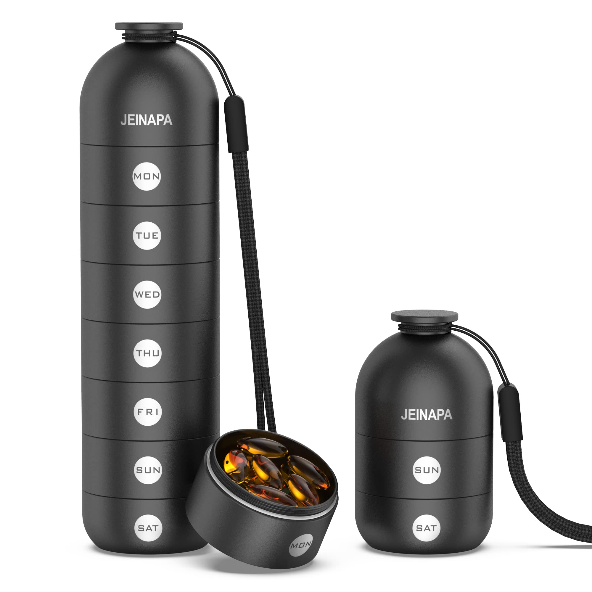 Pill Organizer 7 Day, Aluminum Daily Pill Box, Weekly Travel Pill Case, Cute Pill Holder to Hold Vitamins, Medicines, Pills, Supplements