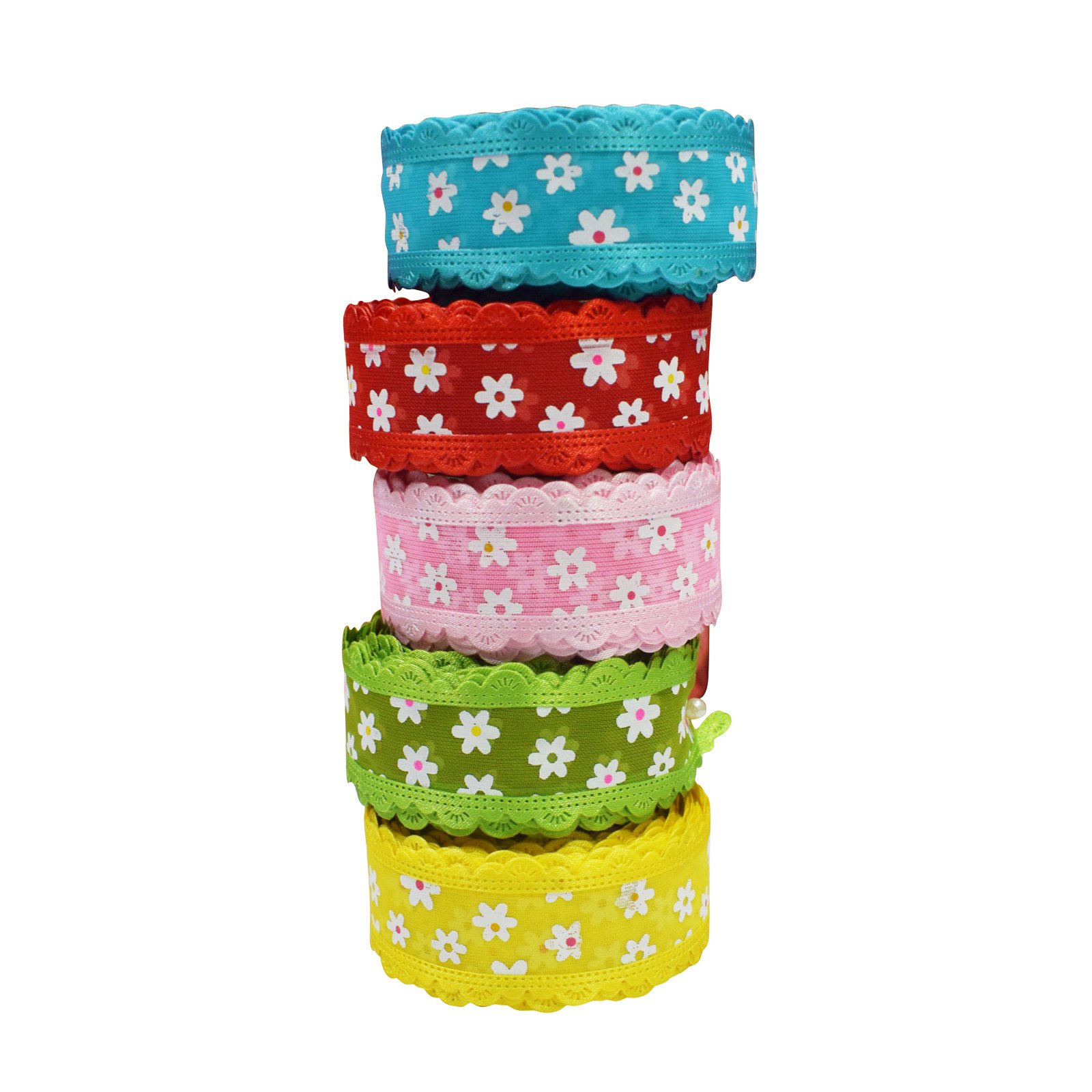 Asian Hobby Crafts Net Fabric Ribbons Multi-Colored Used for Scrapbooking, Hobbycrafts, Gift-Wrapping etc. Width: 1 Inch; Qty: 5 Colors per Pack Length: 5 Mtrs per Color