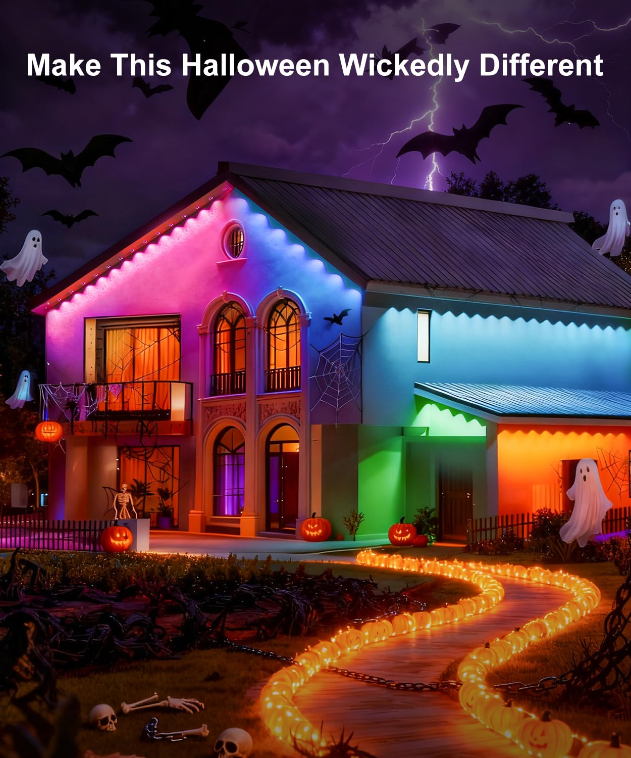 MuliVid 300Ft Permanent Outdoor Lights,Smart RGB Outdoor Lights