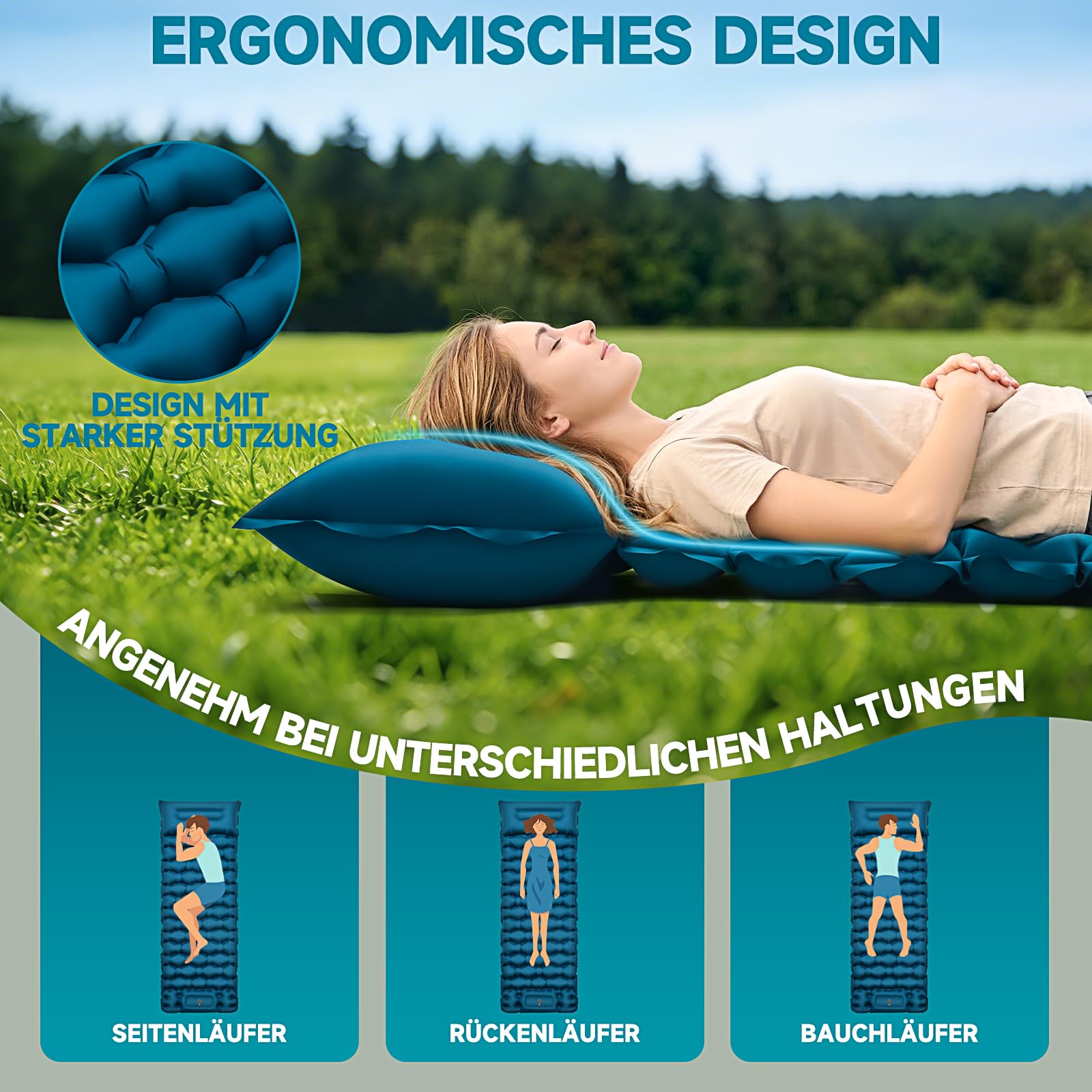 Isomatte Camping Luftmatratze 9,5cm verdickt, 200x69cm Ultraleicht Luftzellenmatte Aufblasbare Matratze Outdoor Wasserdicht Campingmatte Schlafmatte für Strand, Zelt, Wandern