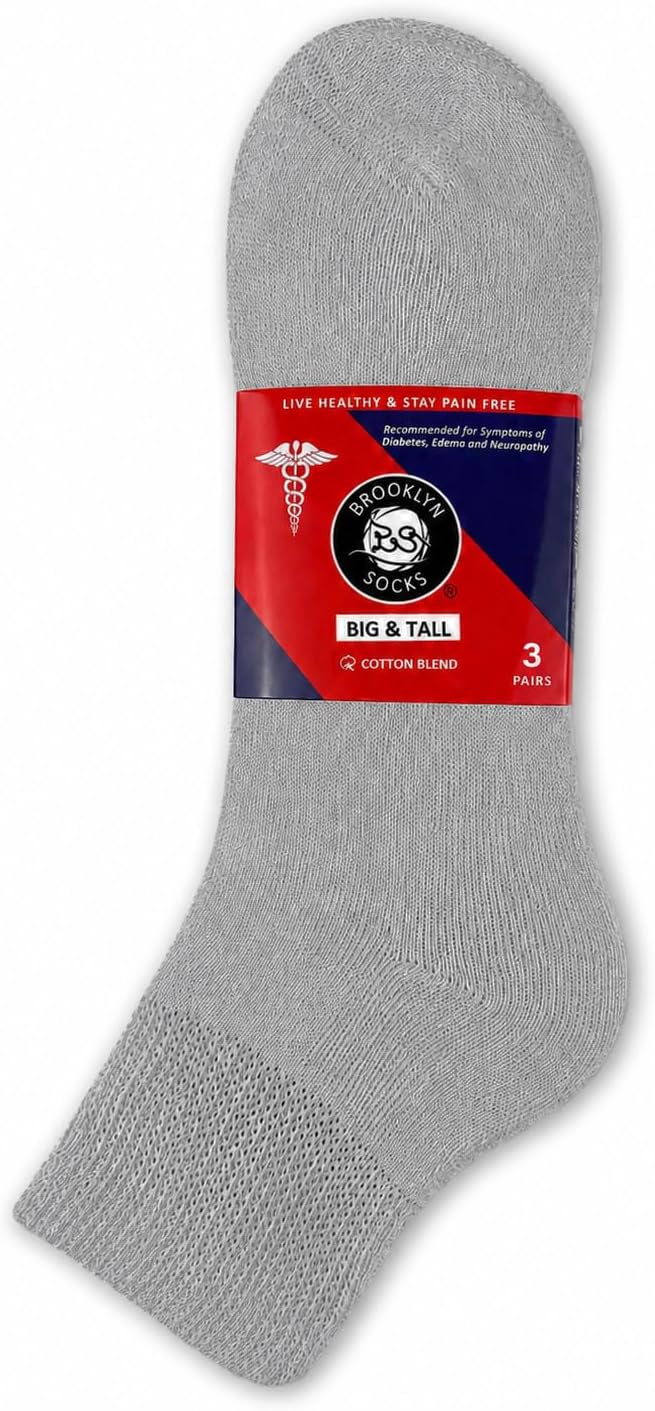 Big and Tall Diabetic Neuropathy Ankle Socks, King Size Mens Athletic Quarter Socks (Size: 13-16) image 5