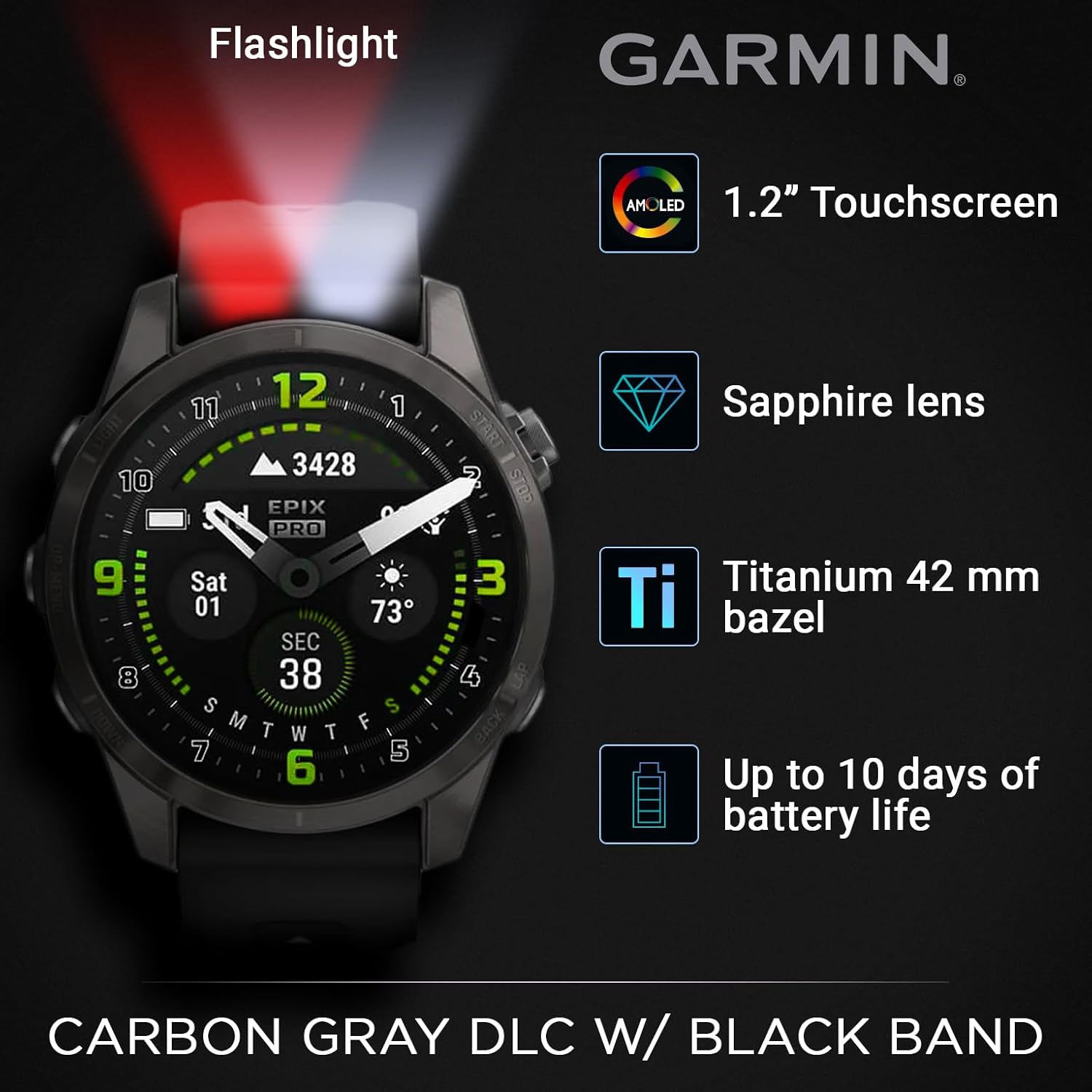 Wearable4U - Garmin Epix Pro Gen 2 Sapphire: Titanium 42 mm Smartwatch|AMOLED Up to 10 Days Battery Life, Multisport & Outdoor GPS Watch with Flashlights & Gift Bundle