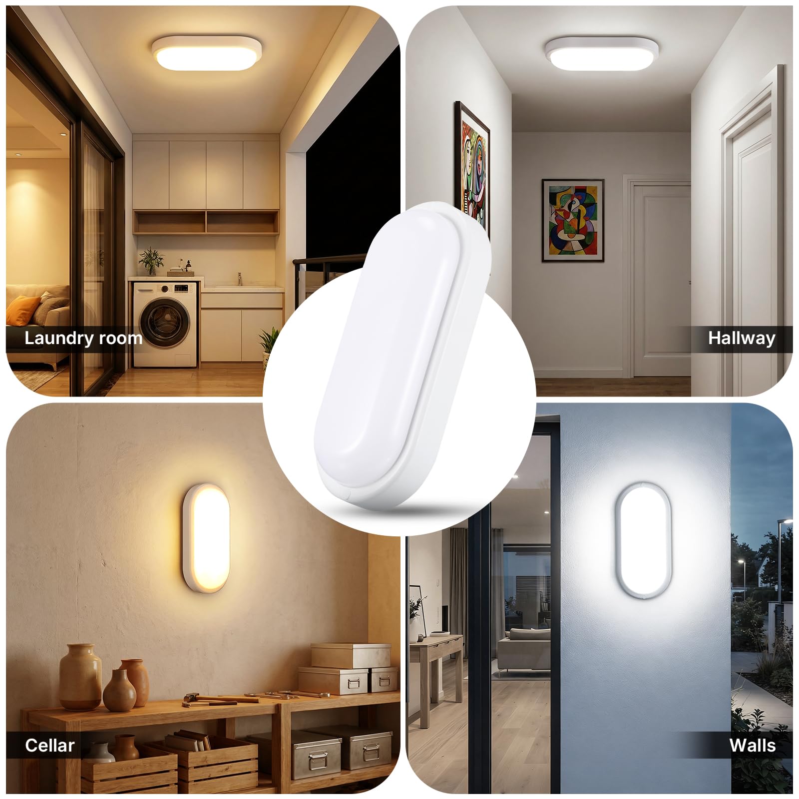 Plafoniera LED Esterno, 18W 1800LM Applique da Parete Interno, IP54 Lampada Led Soffitto Ovale Luci, 3000K/4000K/6000K Applique Bagno Luce per Balcone Scale Corridoio Garage, 2 Pezzo