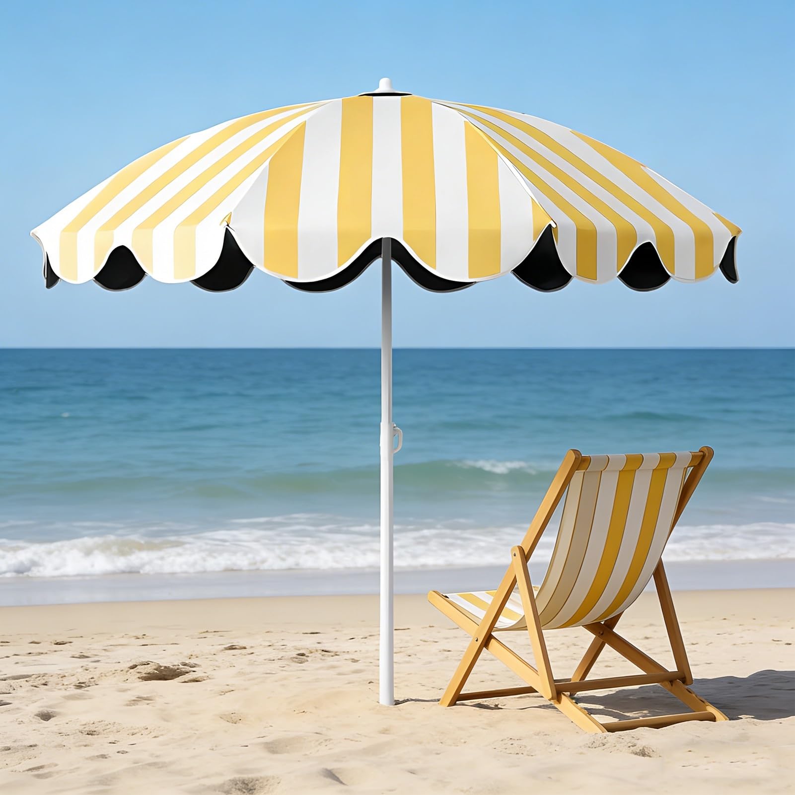5 stóp żółty biały pasiak Boho Holiday Beach Parasola, zewnętrzny przenośny parasol ogrodowy z 50 + Protect, wodoodporny, regulowana wysokość na kemping, imprezy sportowe