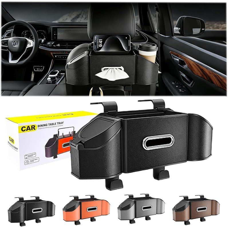 Organizador para Encosto de Banco Automotivo com 5 Compartimentos, Porta-Copos e Suporte para Celular, Preto