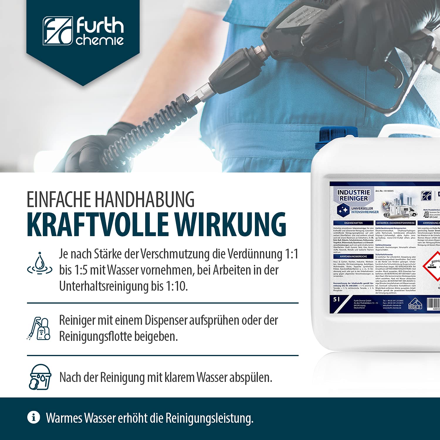 Industriereiniger FURTOL IR-600 als Wohnwagen- und Industriereiniger, Nikotinentferner, Felgenreiniger und Fahrradkettenreiniger, 10 Liter