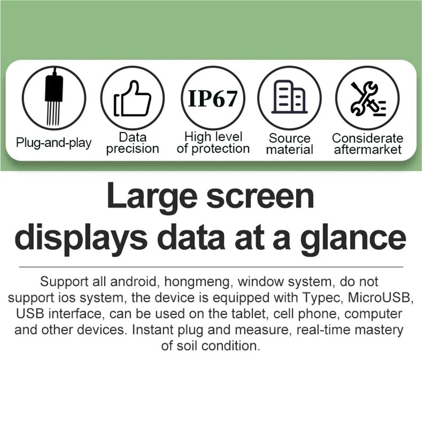 bodentester Bodensensor 8-in-1, NPK EC Moisture Temp pH Fruchtbarkeit | Messgerät mit APP-Datenlogger, wiederaufladbarer USB-Bodentester(Carton Packaging)