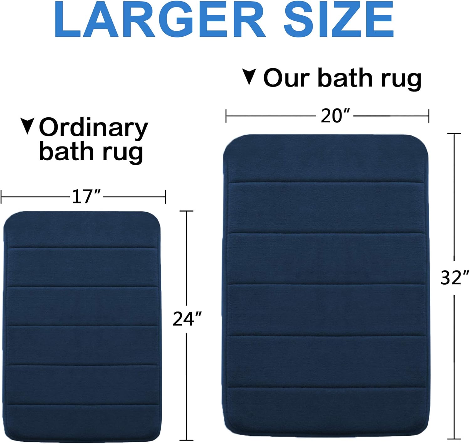 flamingo p memory foam bath mat for bathroom fast drying soft non slip absorbent bathroom shower mats rug, 20x32 inches, navy navy straight line 32" x 20"