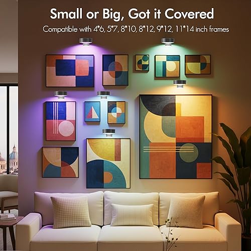 Miniatura 34 de Paquete de 3 luces de imagen para pared, luz LED recargable de pintura con control remoto regulable y temporizador, 3 modos de iluminación
