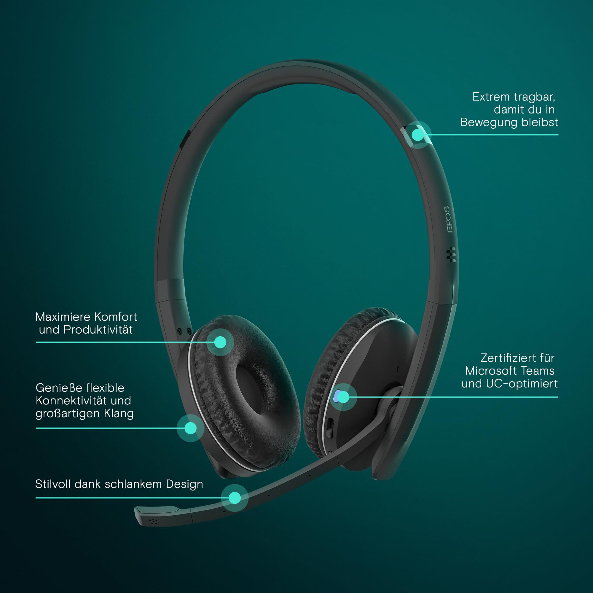 EPOS Adapt 260 - Professionelles Bluetooth-Headset mit Überlegenem Klang, Ganztägigem Komfort und Multi-Geräte-Konnektivität