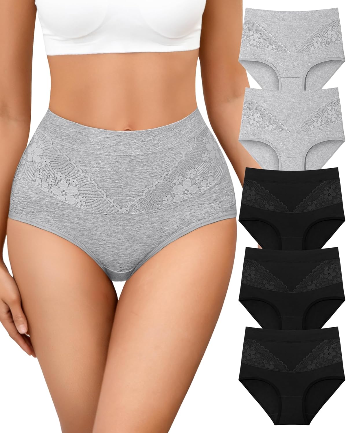 ORLAROY Women's Cotton Underwear Slight Tummy Control High Waisted Postpartum Panties Ladies Soft Full Coverage Briefs 5 Pack