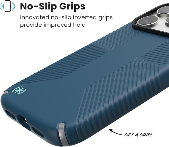 Speck PRESIDIO2 Grip for iPhone 17 Pro Case, Slim Protective Case, DEEP SEA/Silver Metallic/Spell Blue