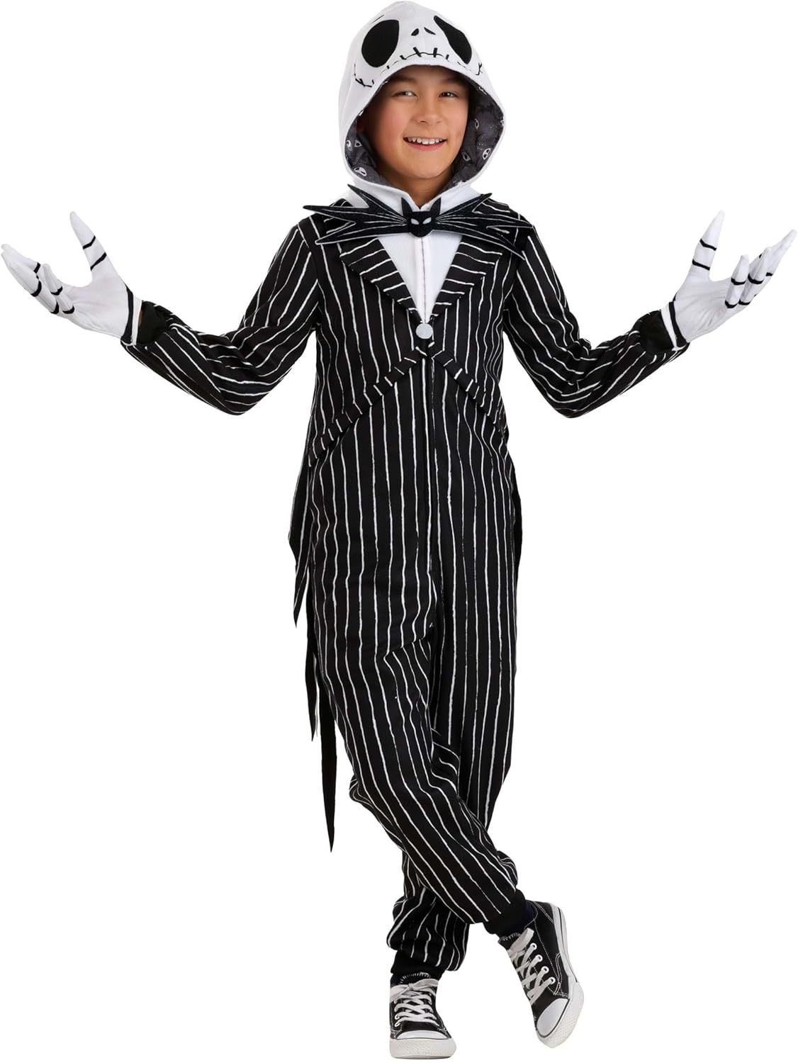 Disney Nightmare Before Christmas Jack Skellington Costume for Kid's - Boy's Character Onesie with Hood & Gloves