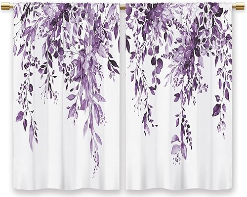 Miniatura 7 de Laifzere Cortinas de cocina de hojas moradas de eucalipto, plantas botánicas, pequeñas, cortas, para cafetería, cortinas de baño, cortinas de baño,