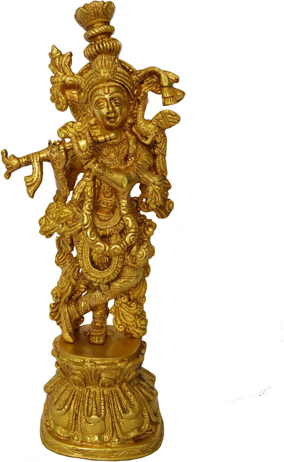 Aakrati Krishna Religious Metal Sculpture Yellow Finish - Hindu Religious Lord Statue in Brass Metal - Unique for Temple Worship and Decoration, a Decorative Figure for Gift