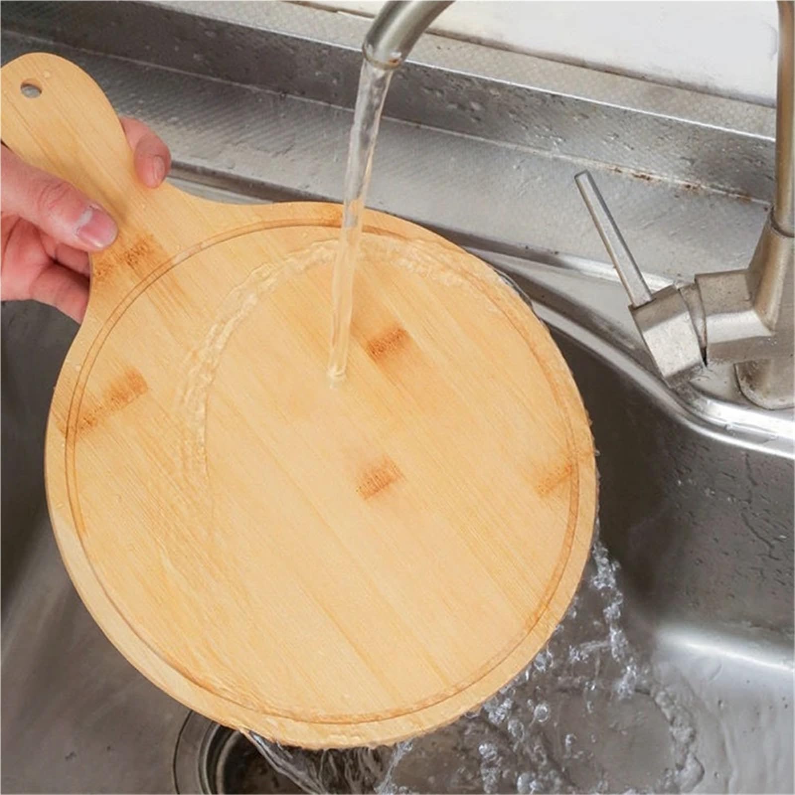 Pizzabrett aus Holz, rundes Backblech mit Pizzastein und Schneidebrett, Backzubehör für die Küche