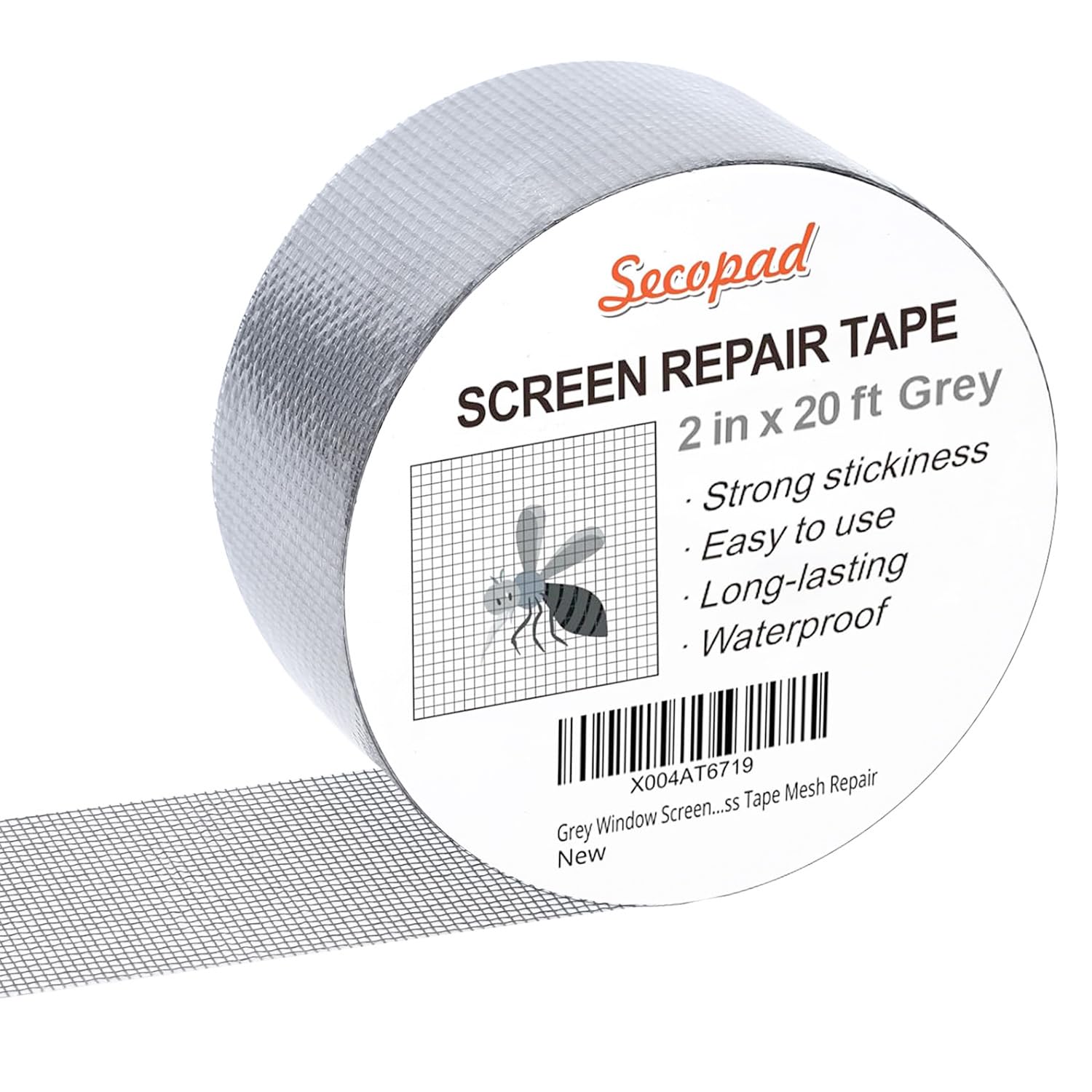 Secopad Grey Window Screen Repair Tape, 2IN X 20FT Screen Repair Kit for Windows or Doors, Strong Adhesive Fiberglass Mesh Patch Tape
