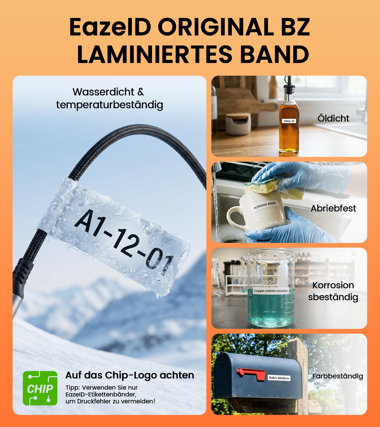 Beschriftungsgerät with 5PK Transparent Etikettenbänder, Handgerät Etikettiergerät mit QWERTZ Tastatur, LCD-Hintergrundbeleuchtung, 3 Kabelmodi, Laminierte Bänder, Tragbares Etikettendrucker für Kabel