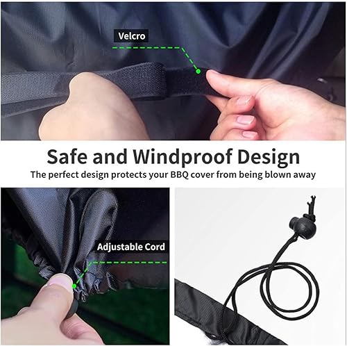 Miniatura 3 de Funda para parrilla de 57 pulgadas, funda impermeable para horno de barbacoa al aire libre con cable ajustable, velcro, funda duradera para parrilla