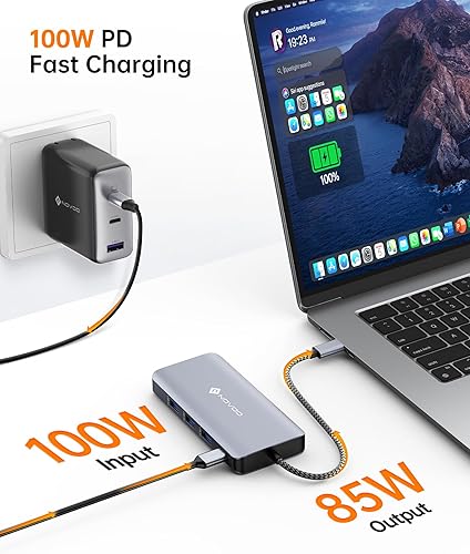 Miniatura 35 de NOVOO Hub USB C 4K a 60Hz HDMI Gigabit Ethernet 8 en 1 USB C adaptador multipuerto con HDMI, PD 100W, 2 USB-A, 1 puerto de datos USB-C, estación