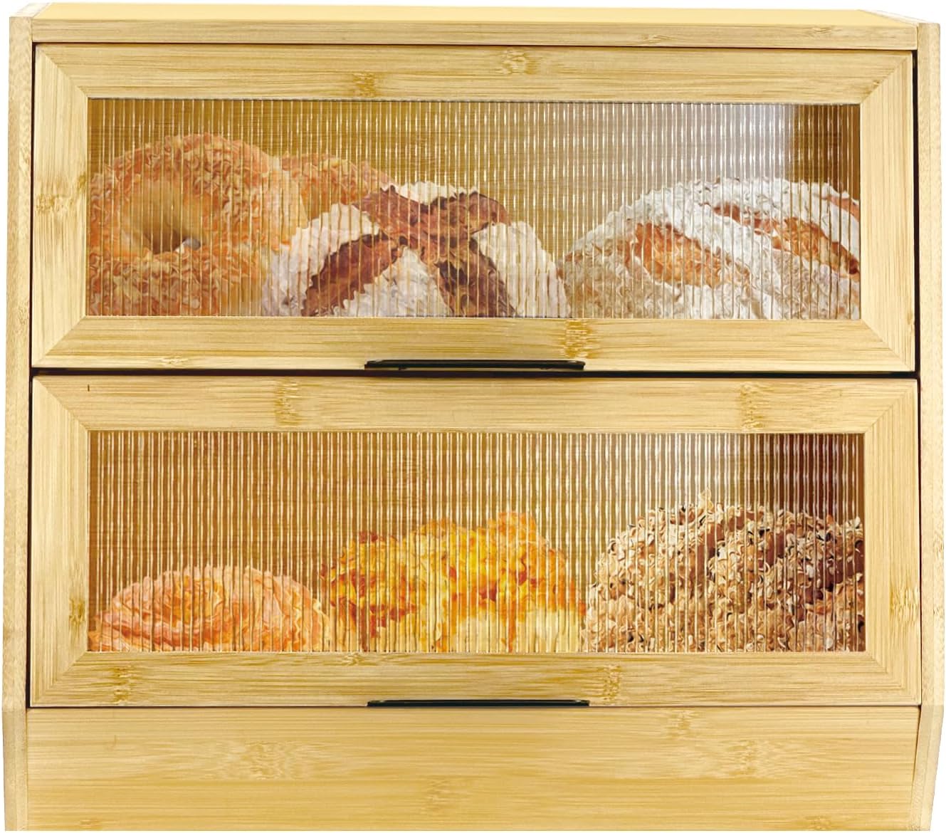 Thick&Thin Bread Box for Kitchen Countertop, Wooden Bread Storage For Kitchen Organizers, Large Capacity With Window Homemade Bread Bin, Double Layer Corner Bread Box