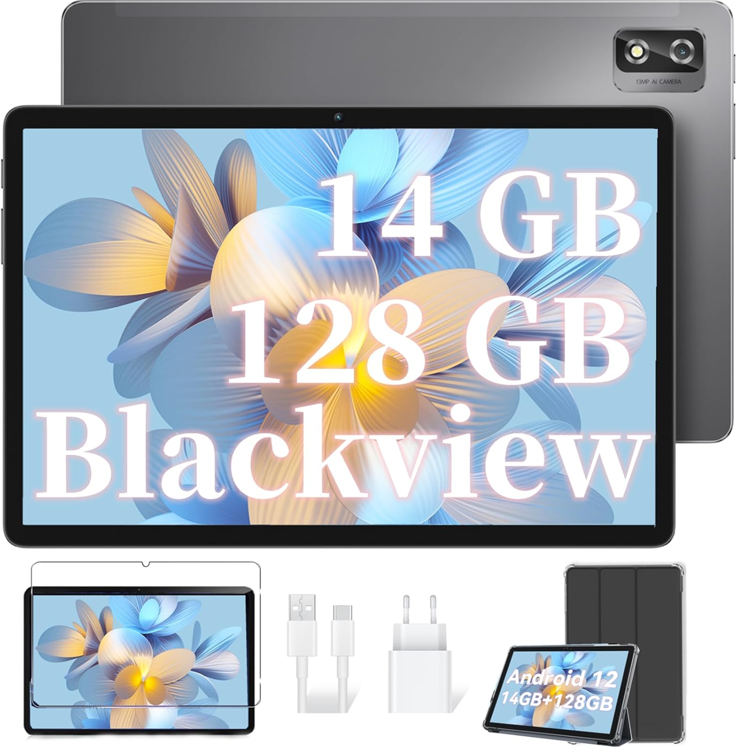 Blackview Tab 12 Pro Android 12 Tablet 10.1 Pollici 14GB+128GB(TF 1TB), Octa-Core, 4G LTE+5G WiFi, 6580mAh, 13MP+5MP, 1920*1200 FHD+, Dual SIM/Face ID/OTG/GPS/BT5/Type C/3.5mm Headphone Jack Blackview Tab 12 Pro Android 12 Tablet 10.1 Pollici 14GB+128GB(TF 1TB), Octa-Core, 4G LTE+5G WiFi, 6580mAh, 13MP+5MP, 1920*1200 FHD+, Dual SIM/Face ID/OTG/GPS/BT5/Type C/3.5mm Headphone Jack