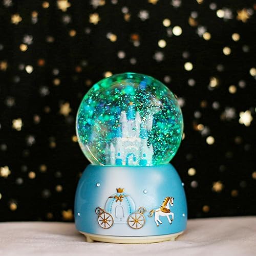 Miniatura 8 de Globos de nieve de castillo musical para regalo cajas de música de casa de nieve bolas de cristal giratorias de nieve automáticas con luces LED que
