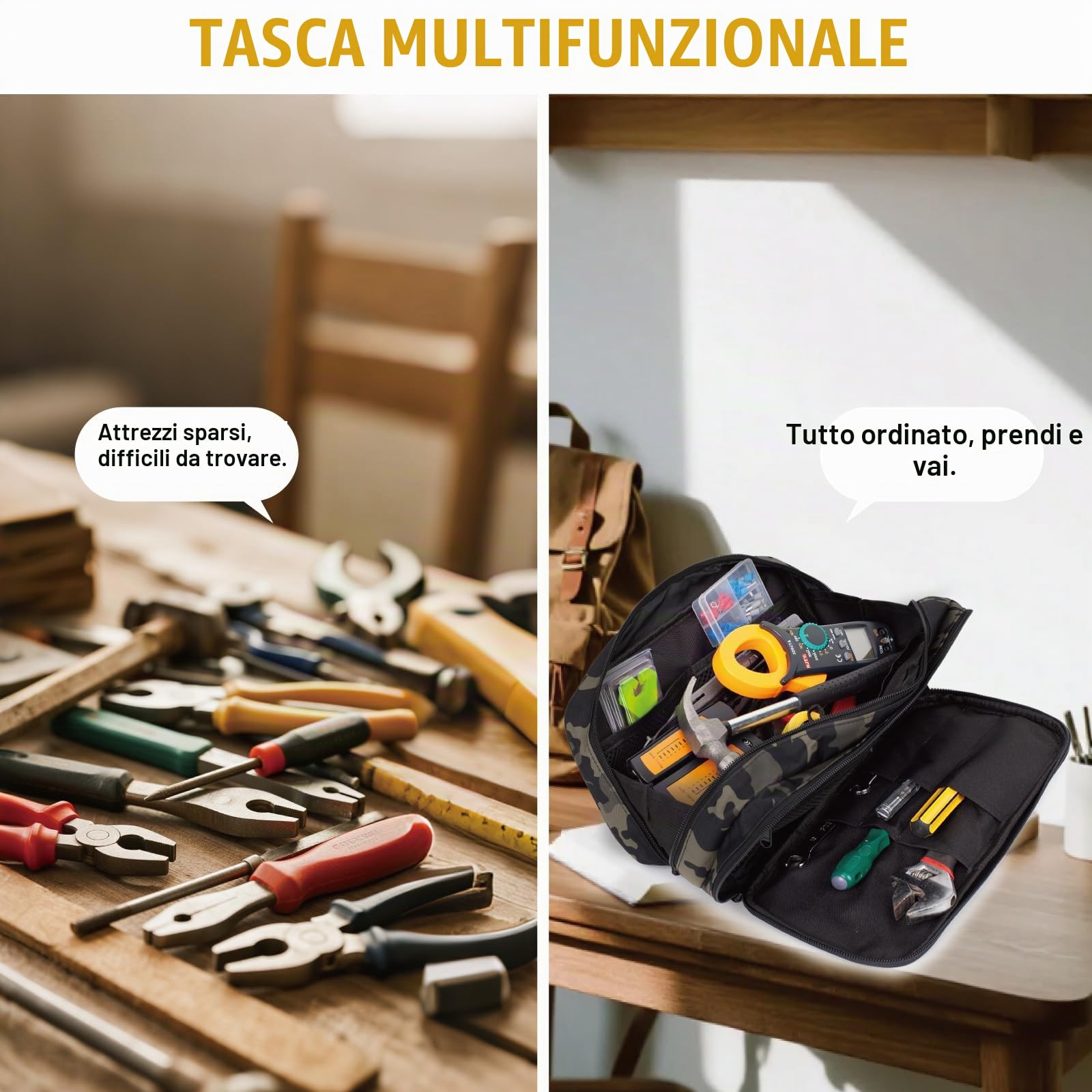 Borsa Tattica per Attrezzi da Uomo – Astuccio con Ampia Apertura, Impermeabile, Multiuso, Compatta e Robusta per Elettricisti, Falegnami e Manutentori