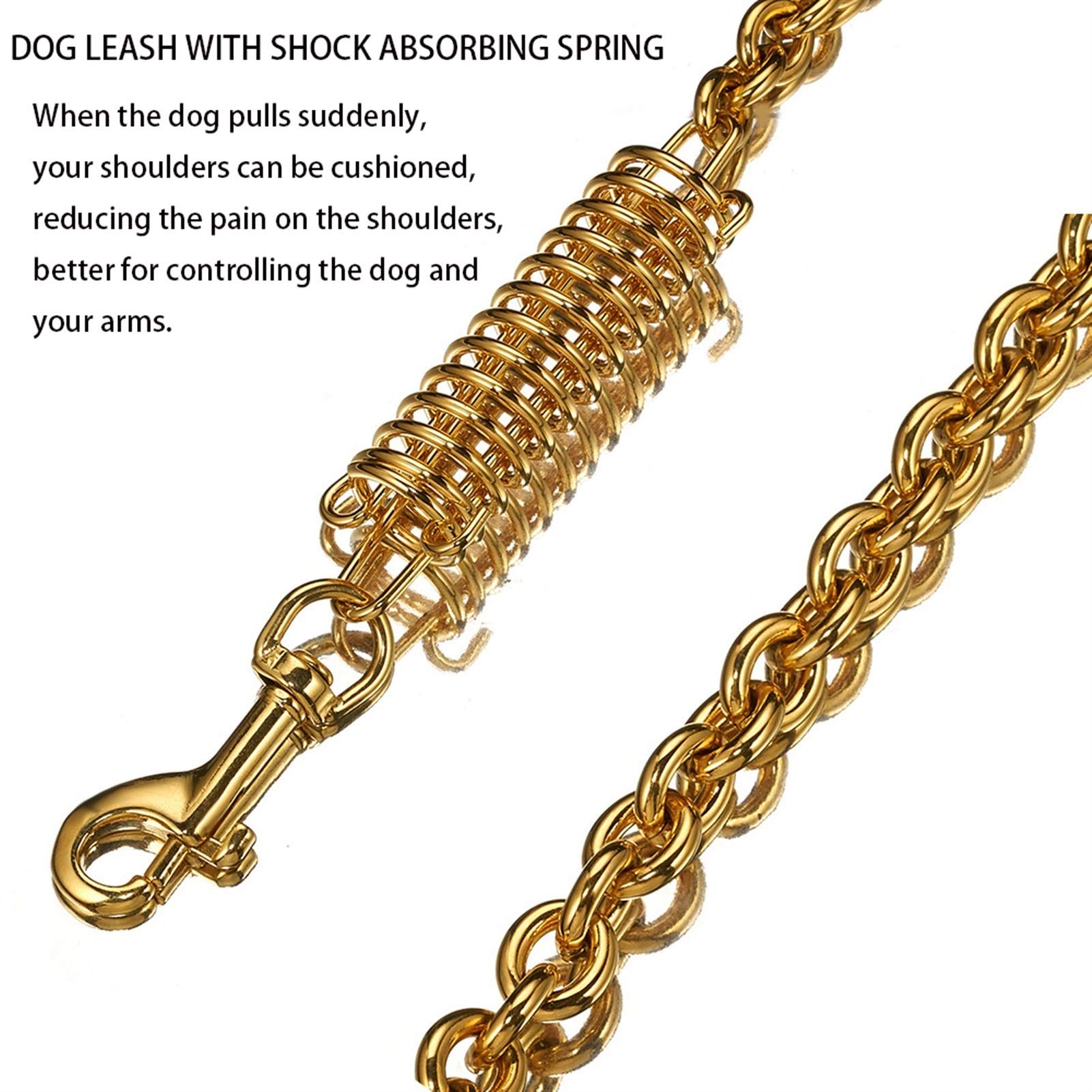 Hundeleine Seil mit Schockabsorbierender Feder Edelstahl Ausziehbare Leinen Schockpuffer Feder Starke Hundeleinen für Mittlere Große Hunde (Color : Gold, Size : 60x1.5cm)