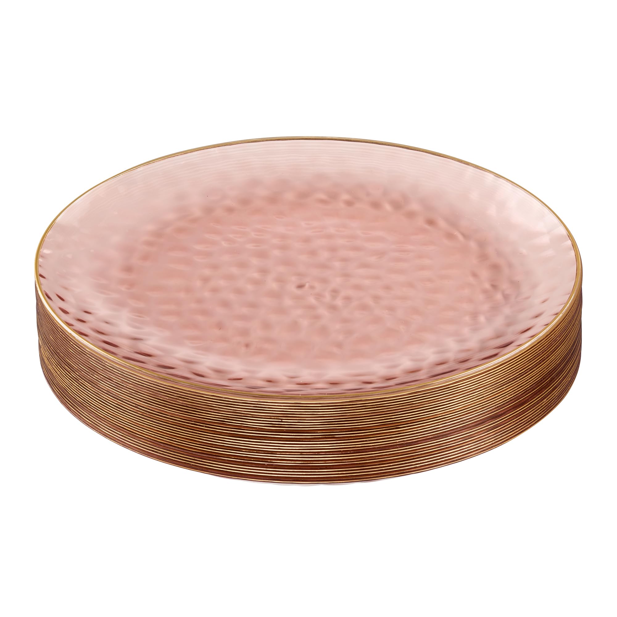 PLASTICPRO 30 Pack Hammered Plastic Plates Heavyweight Disposable Plastic Plates Elegant Clear Hammered Rim Platsic Party Dishes (Hamered Clear With Gold Rim, 7'' INCH PLATES) — view 12